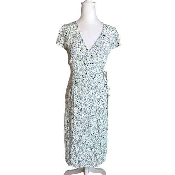 Brandy Melville Floral Wrapped Around Side Tie Midi Dress Size 2 - Picture 3 of 17